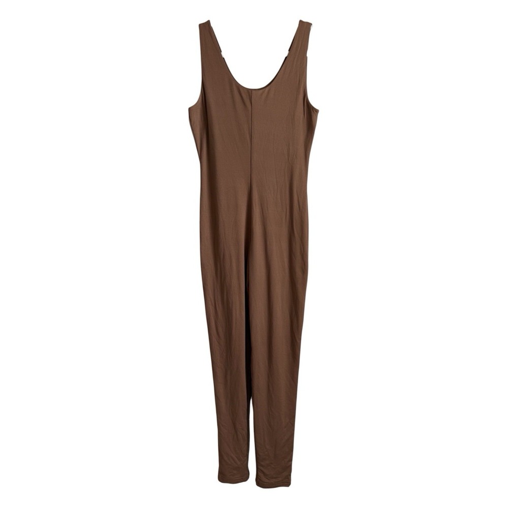 JLUXLABEL Pecan Alo Jumpsuit Brown Double Layer Scoop Neck Bodycon Neutral XL